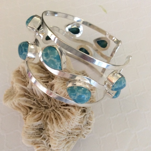 Sterling Silver 925 Caribbean Larimar Cuff Bracelet - Picture 5 of 6